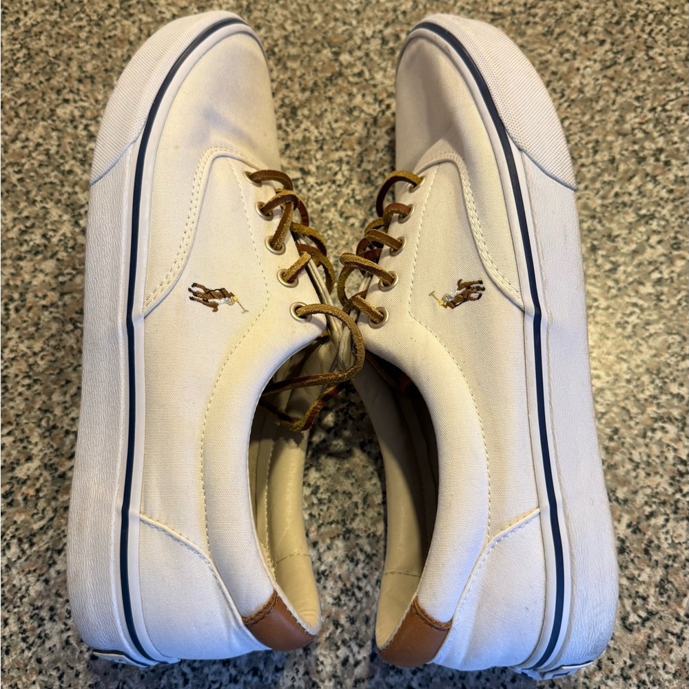 Ralph Lauren Keaton Canvas Sneakers cream color brown leather laces size 11